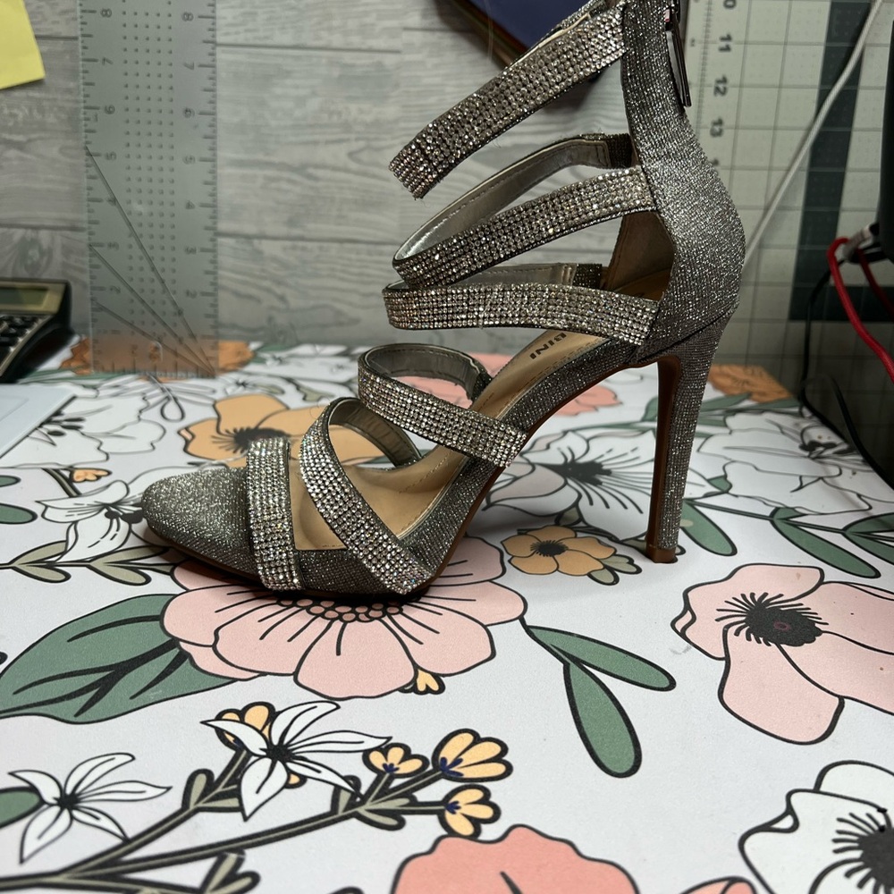 Sparkling Silver Strappy Heels
